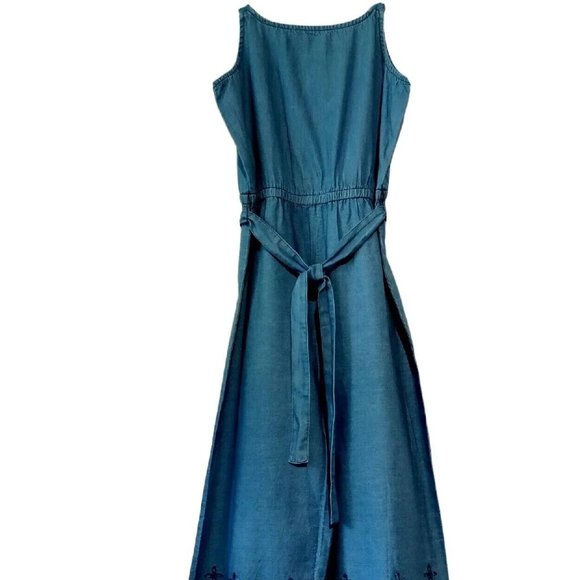 Crown & Ivy Kids Girls Denim Romper sz 10 or 12 Lightweight Embroidered detail - Picture 1 of 12